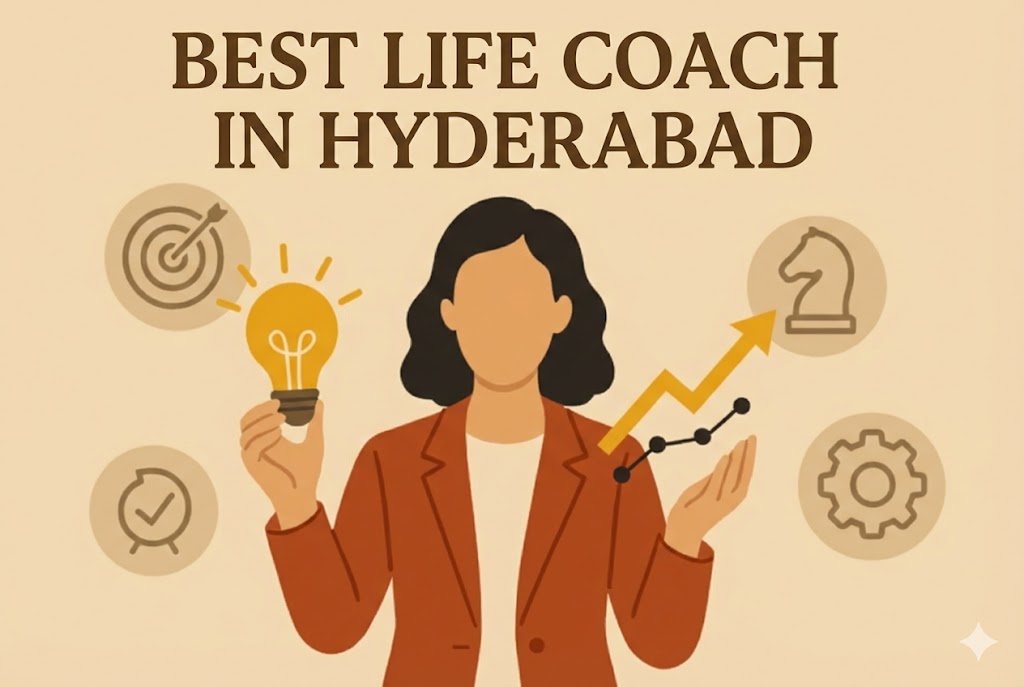 Best Life Coach in Hyderabad offering expert coaching services, featuring the logo and contact details.